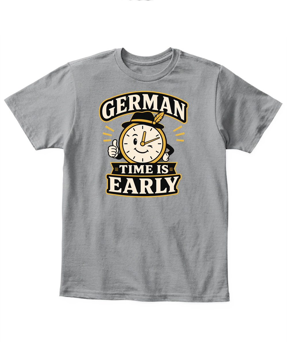 German Time Is Early — Kid's T Shirt in Sport Grey