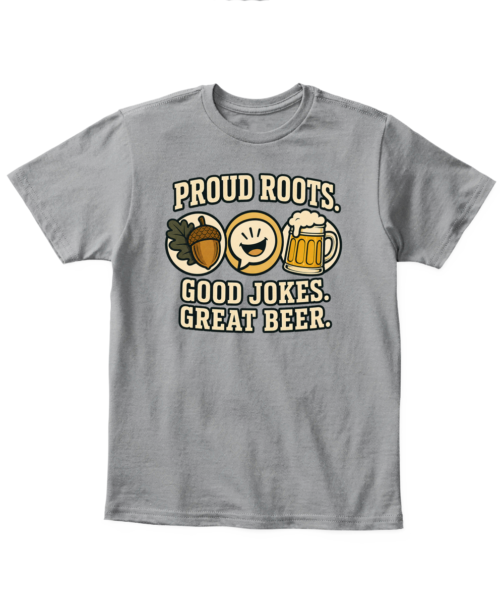 Proud Roots. Good Jokes. Great Beer. — Kid's T Shirt in Sport Grey