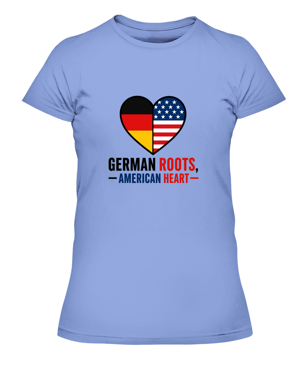 German Roots, American Heart — Lady's T-Shirt in Light Blue