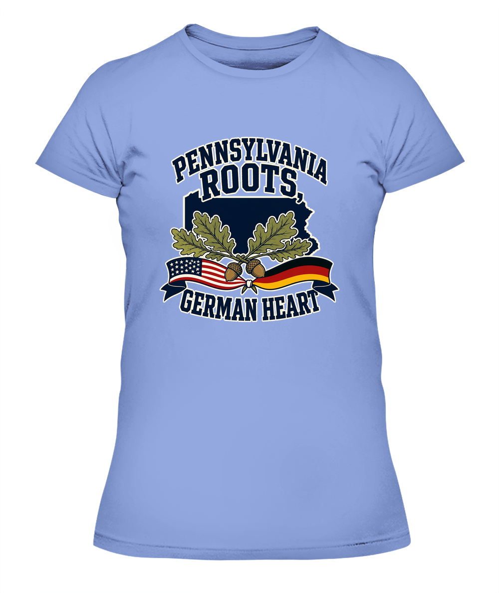 Pennsylvania Roots, German Heart — Lady's T-Shirt in Light Blue