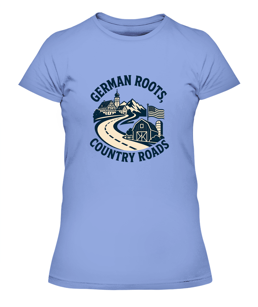 German Roots, Country Roads — Lady's T-Shirt in Light Blue