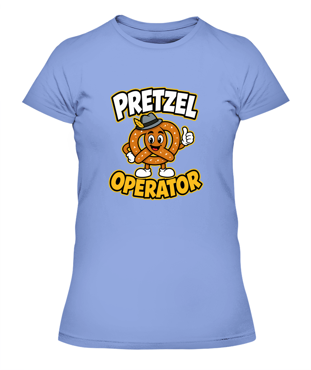 Pretzel Operator — Lady's T-Shirt in Light Blue