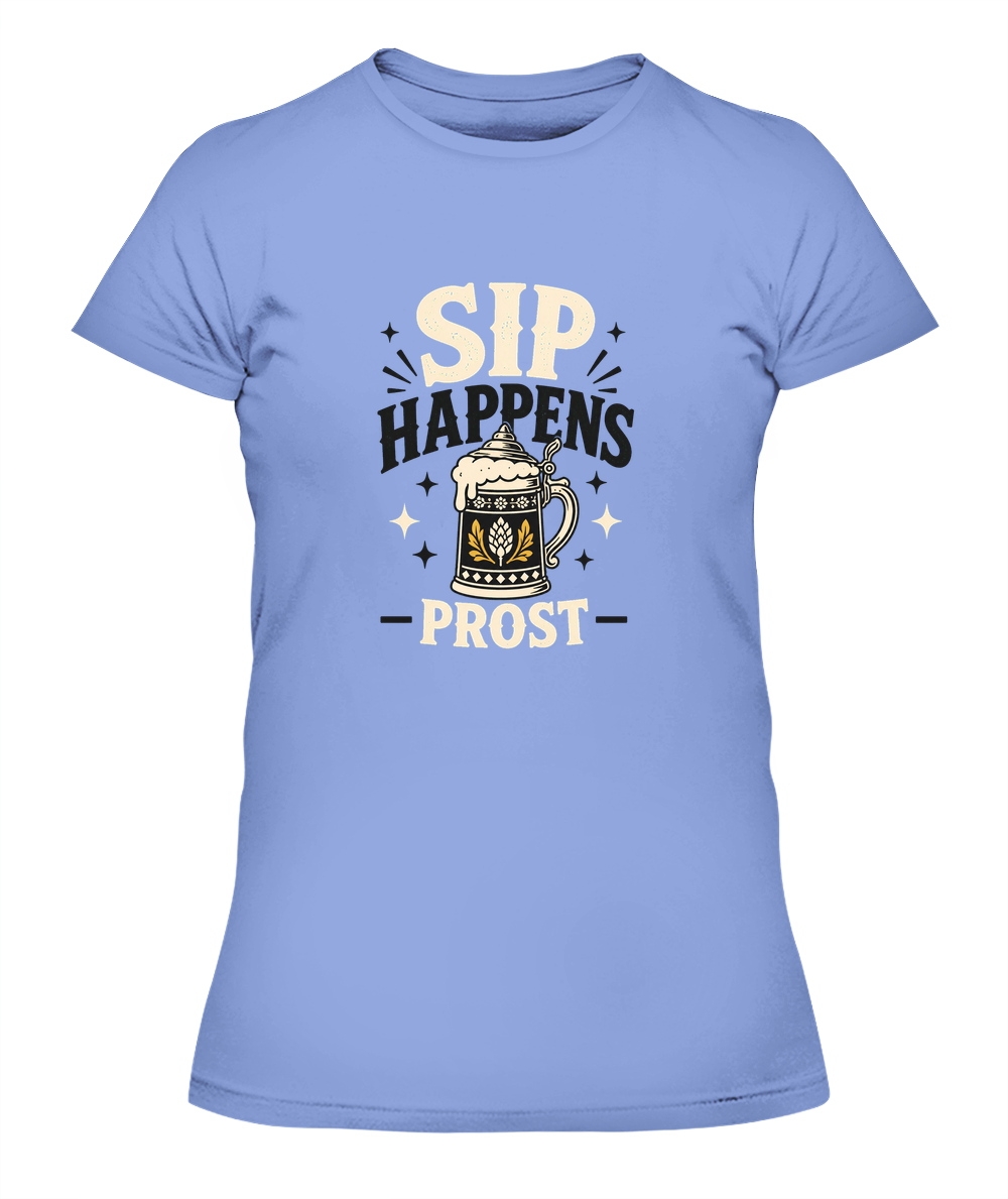 Sip Happens — Prost — Lady's T-Shirt in Light Blue