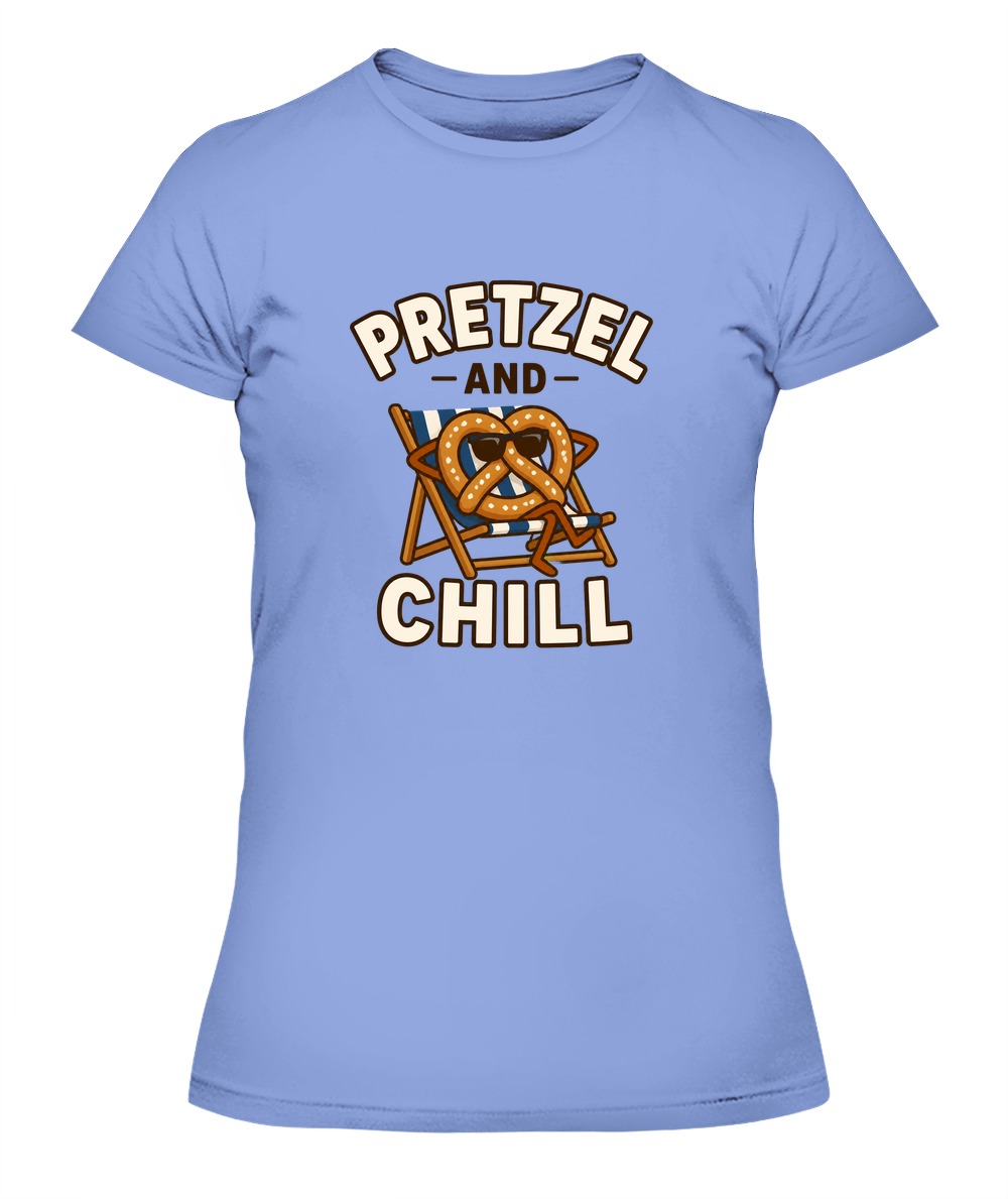 Pretzel And Chill — Lady's T-Shirt in Light Blue