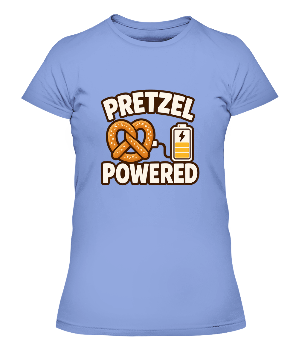 Pretzel Powered — Lady's T-Shirt in Light Blue