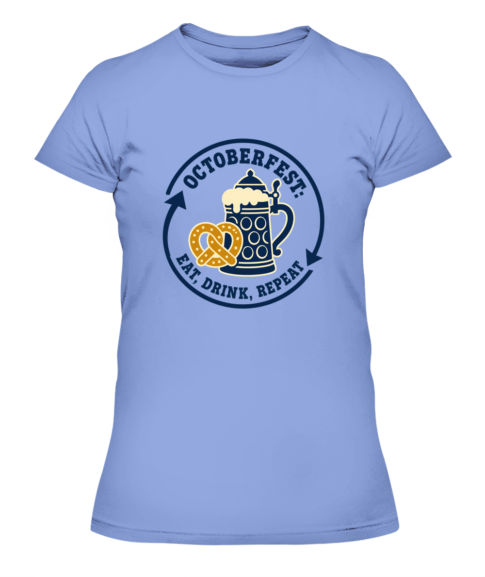 Octoberfest: Eat, Drink, Repeat — Lady's T-Shirt in Light Blue