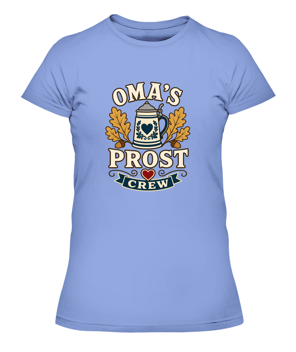 Oma's Prost Crew — Lady's T-Shirt in Light Blue