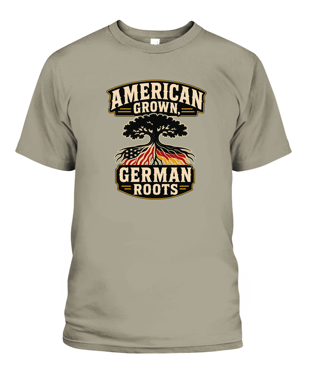American Grown, German Roots — T-Shirt in Sandstone