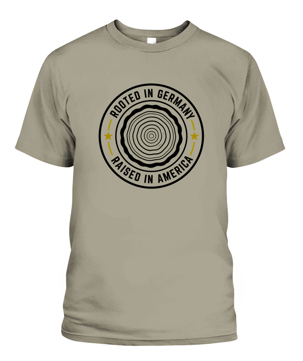 Rooted In Germany, Raised In America — T-Shirt in Sandstone
