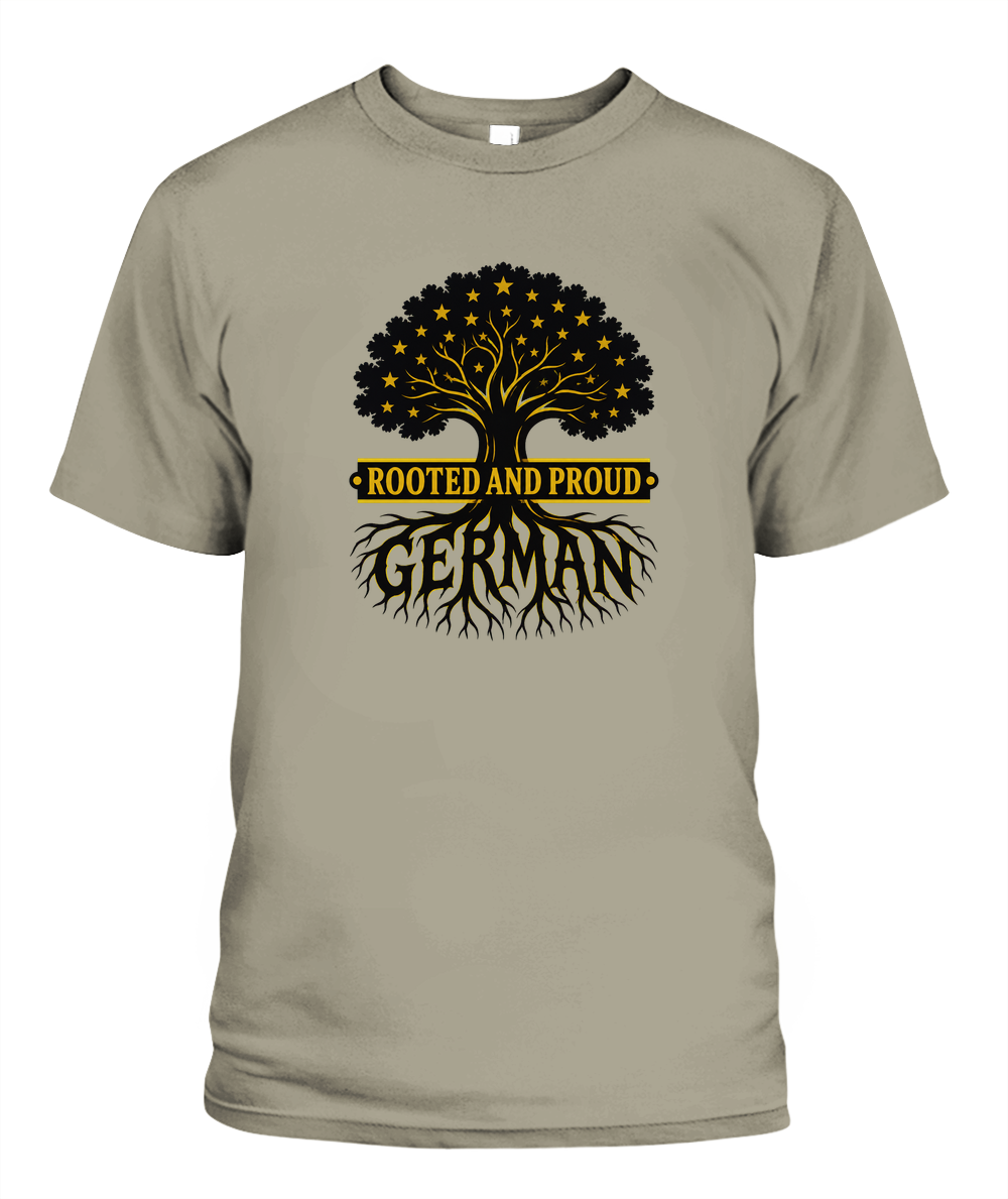 Rooted And Proud German — T-Shirt in Sandstone