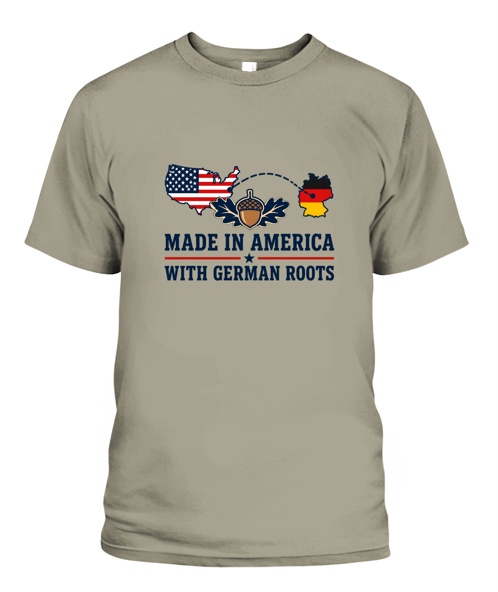 Made In America With German Roots — T-Shirt in Sandstone