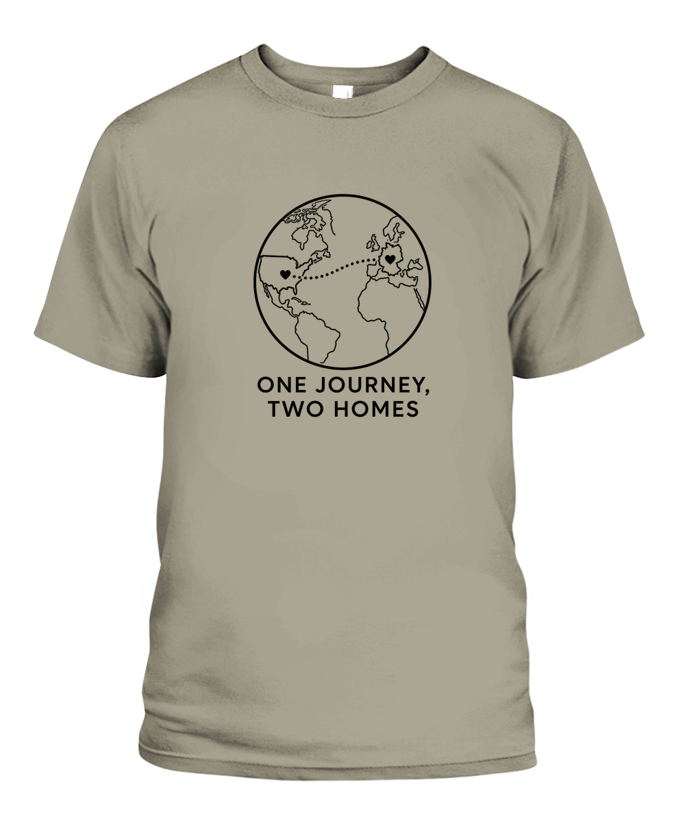One Journey, Two Homes — T-Shirt in Sandstone