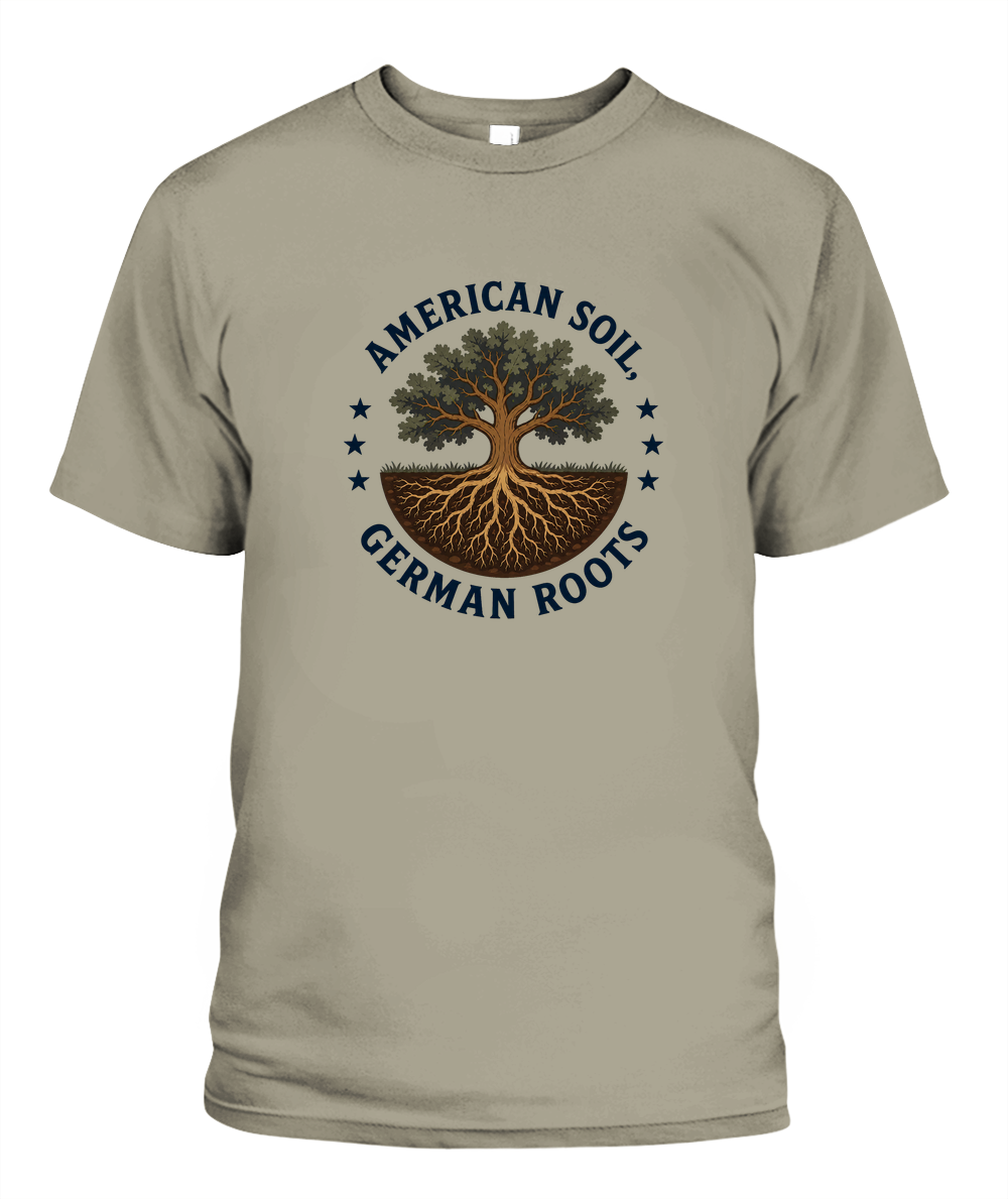 American Soil, German Roots — T-Shirt in Sandstone