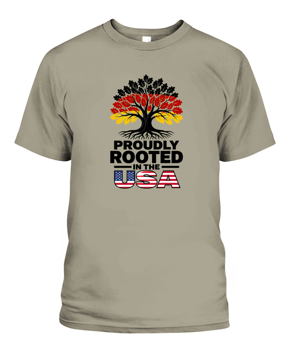Proudly Rooted In The USA — T-Shirt in Sandstone