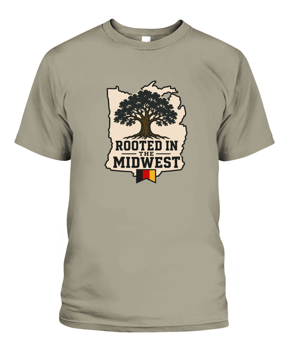 Rooted In The Midwest — T-Shirt in Sandstone