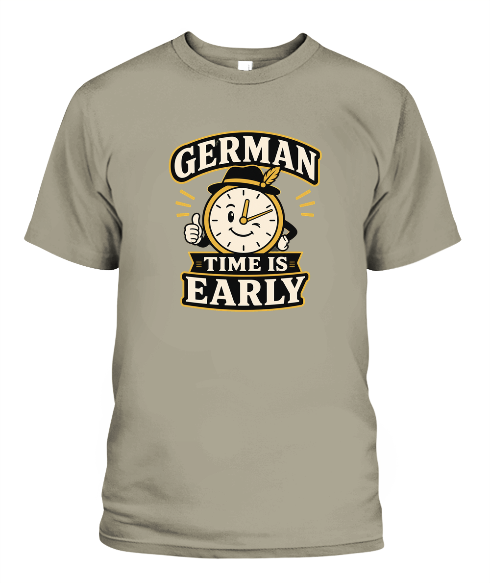 German Time Is Early — T-Shirt in Sandstone