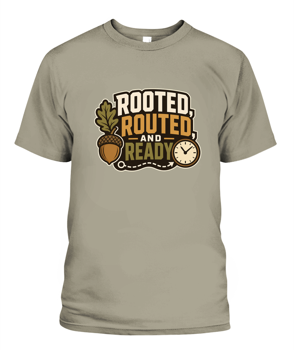 Rooted, Routed, And Ready — T-Shirt in Sandstone