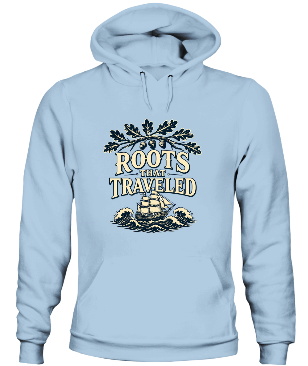 Roots That Traveled — Hoodie in Light Blue
