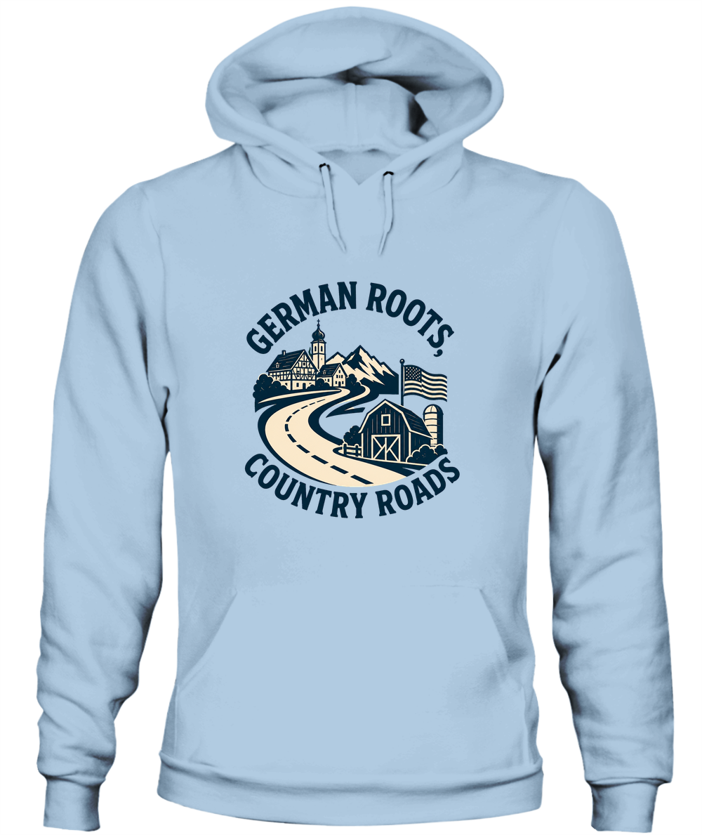 German Roots, Country Roads — Hoodie in Light Blue