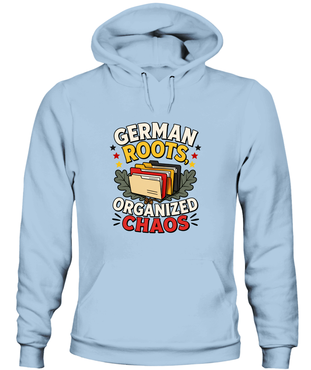 German Roots, Organized Chaos — Hoodie in Light Blue