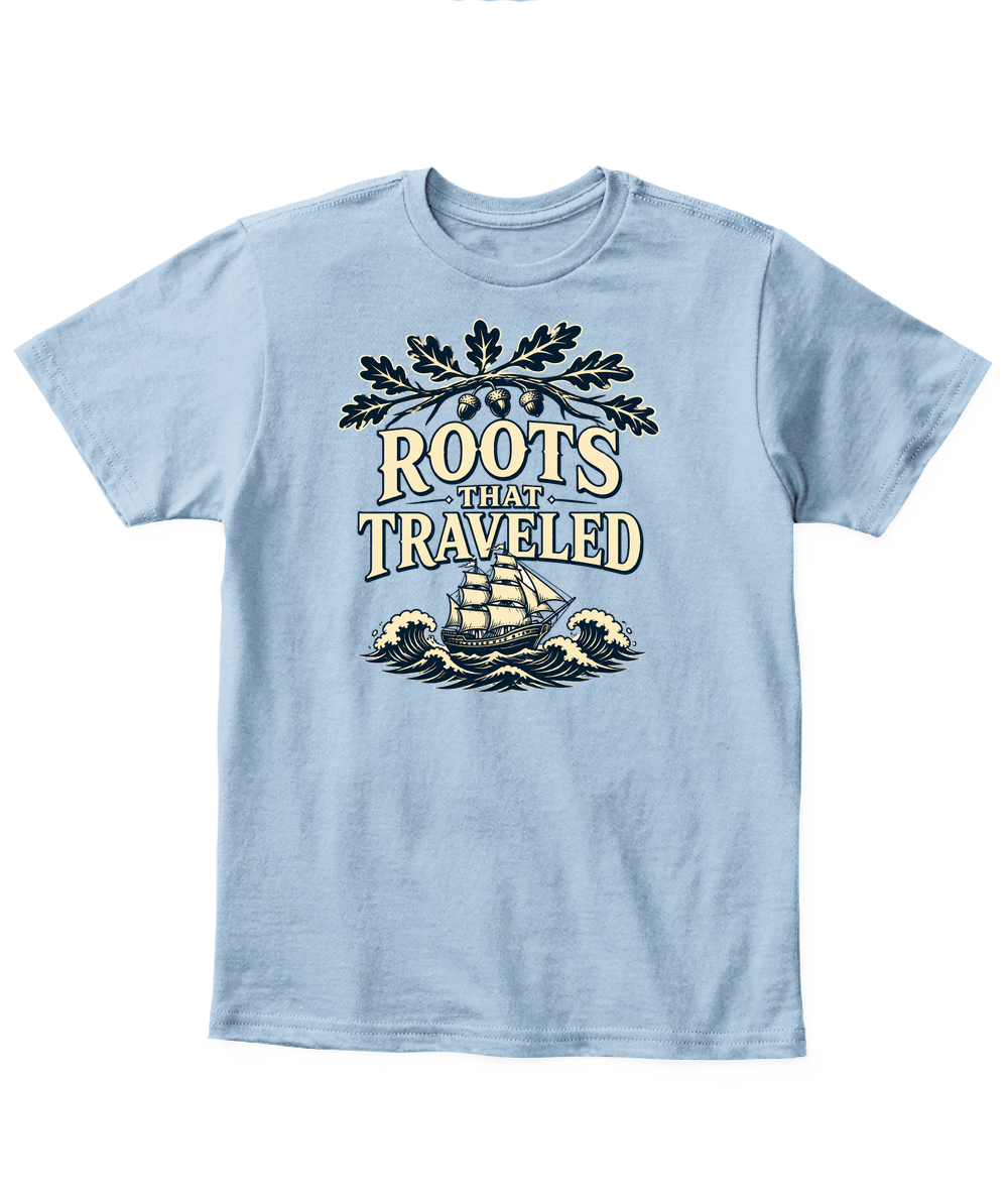 Roots That Traveled — Kid's T Shirt in Light Blue