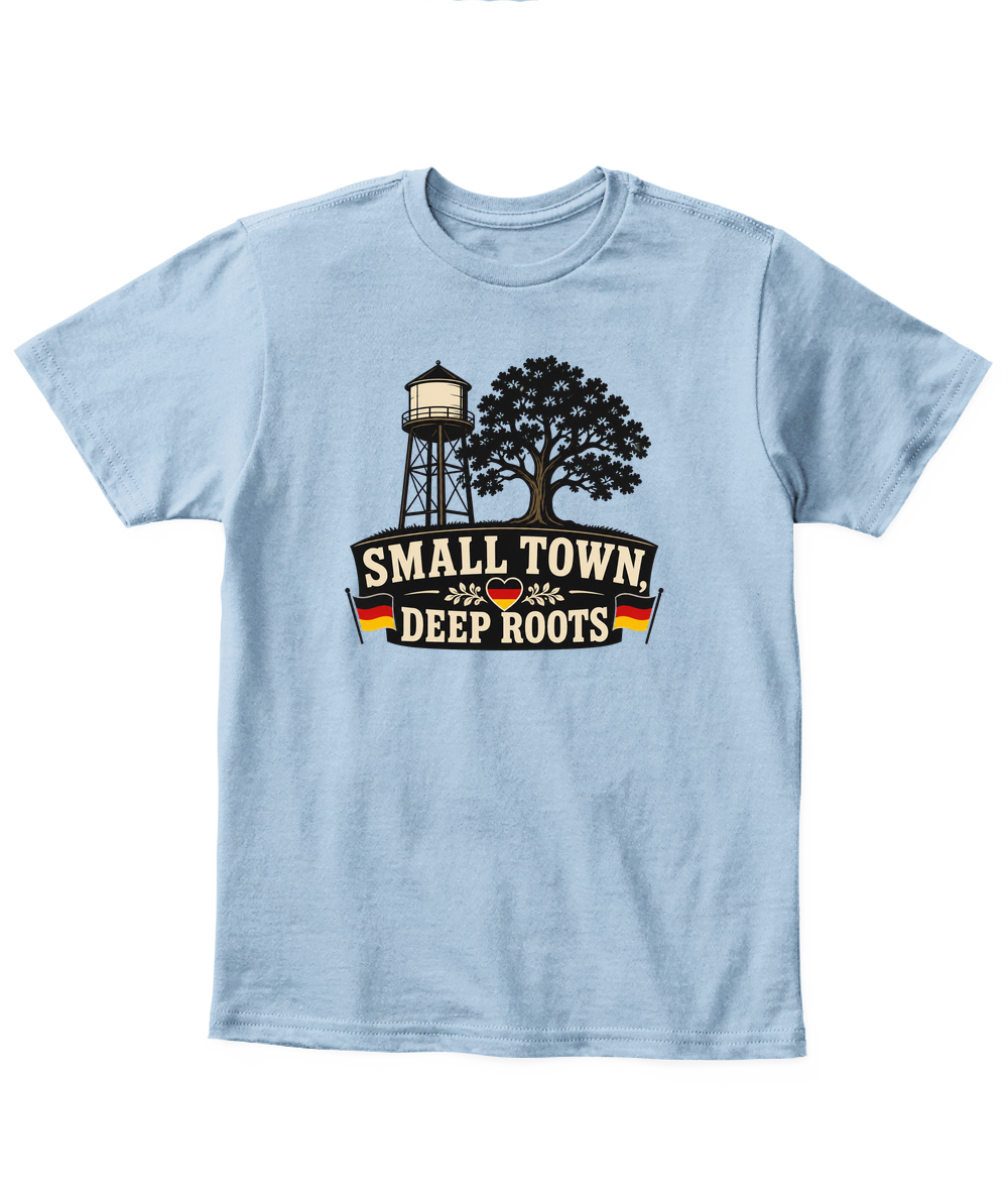 Small Town, Deep Roots — Kid's T Shirt in Light Blue