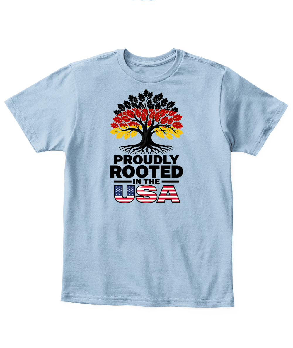 Proudly Rooted In The USA — Kid's T Shirt in Light Blue