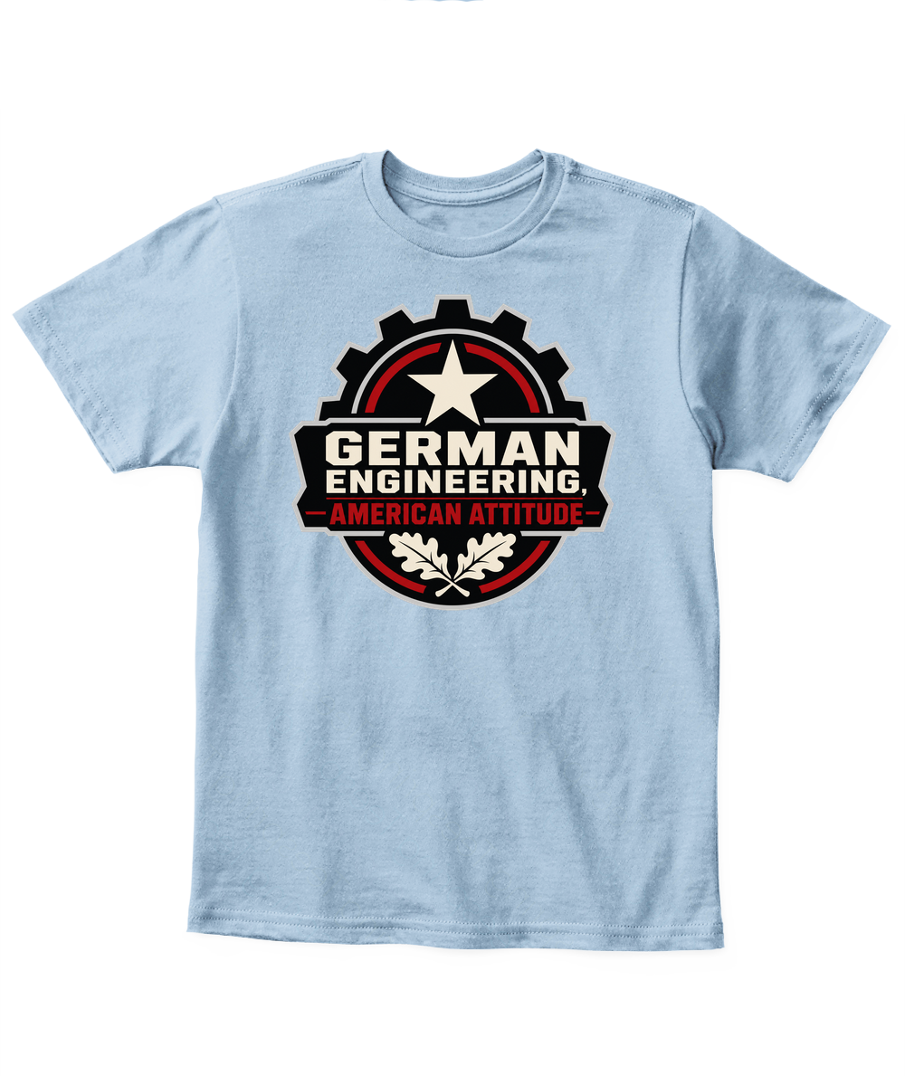 German Engineering, American Attitude — Kid's T Shirt in Light Blue