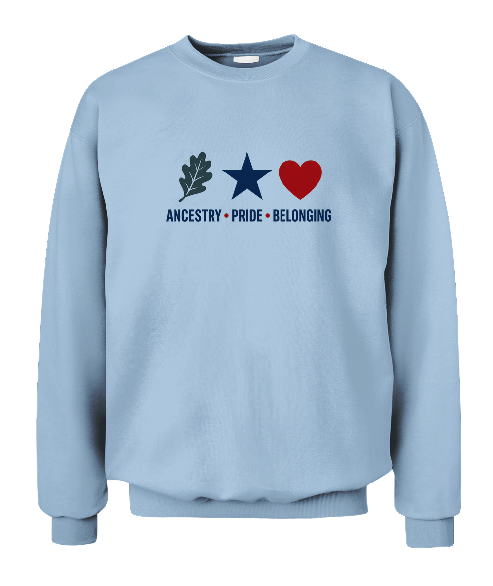 Ancestry, Pride, Belonging — Sweatshirt in Light Blue
