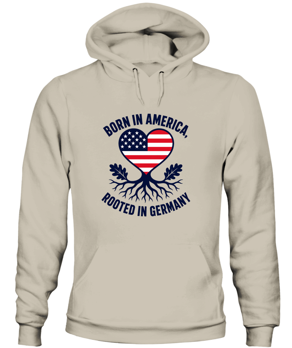 Born In America, Rooted In Germany — Hoodie in Sand