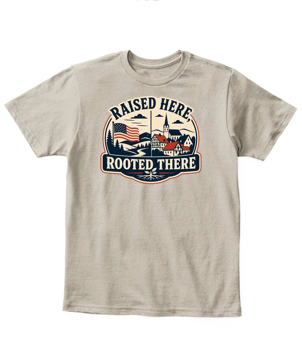 Raised Here, Rooted There — Kid's T Shirt in Sand