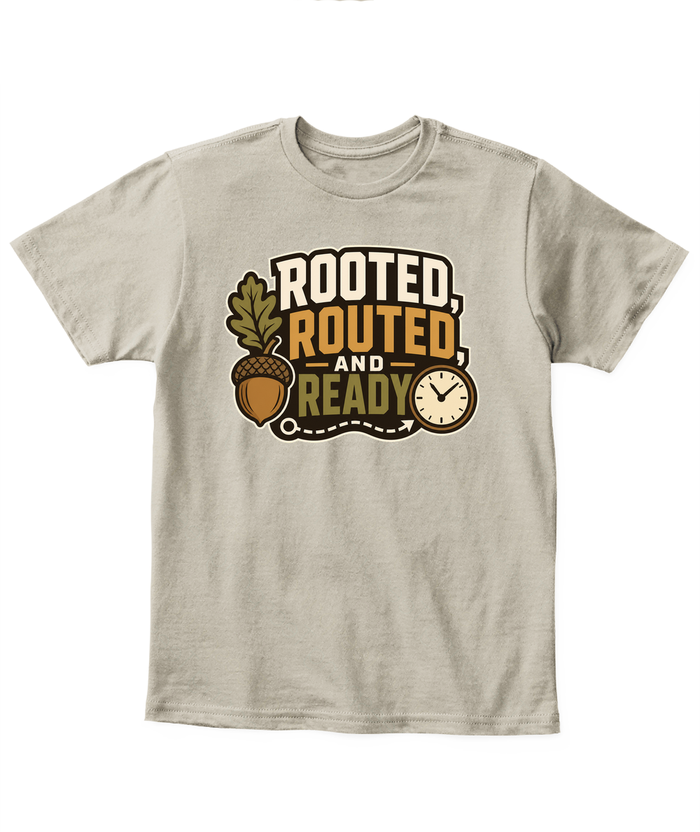 Rooted, Routed, And Ready — Kid's T Shirt in Sand