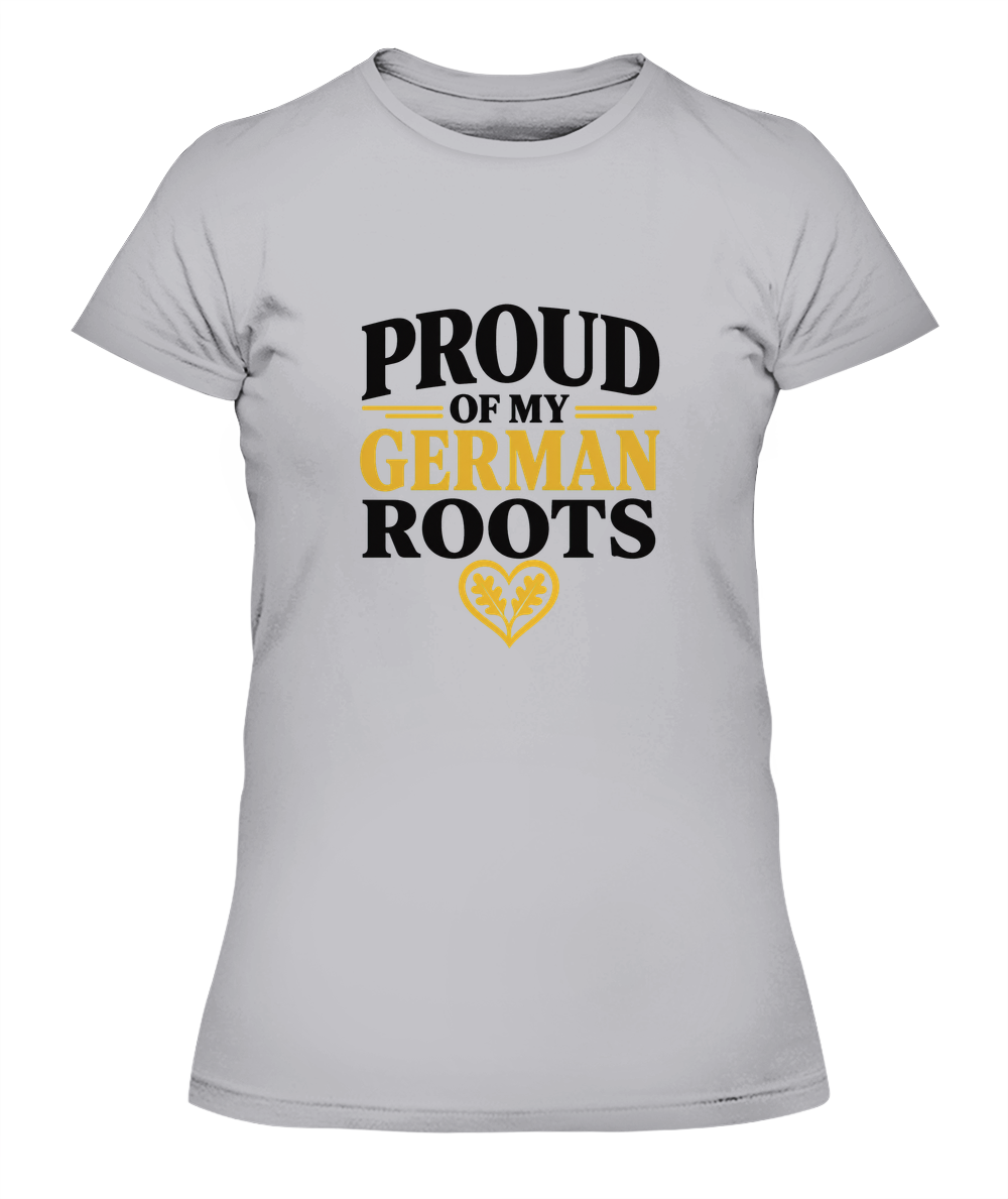 Proud Of My German Roots — Lady's T-Shirt in Heather Grey