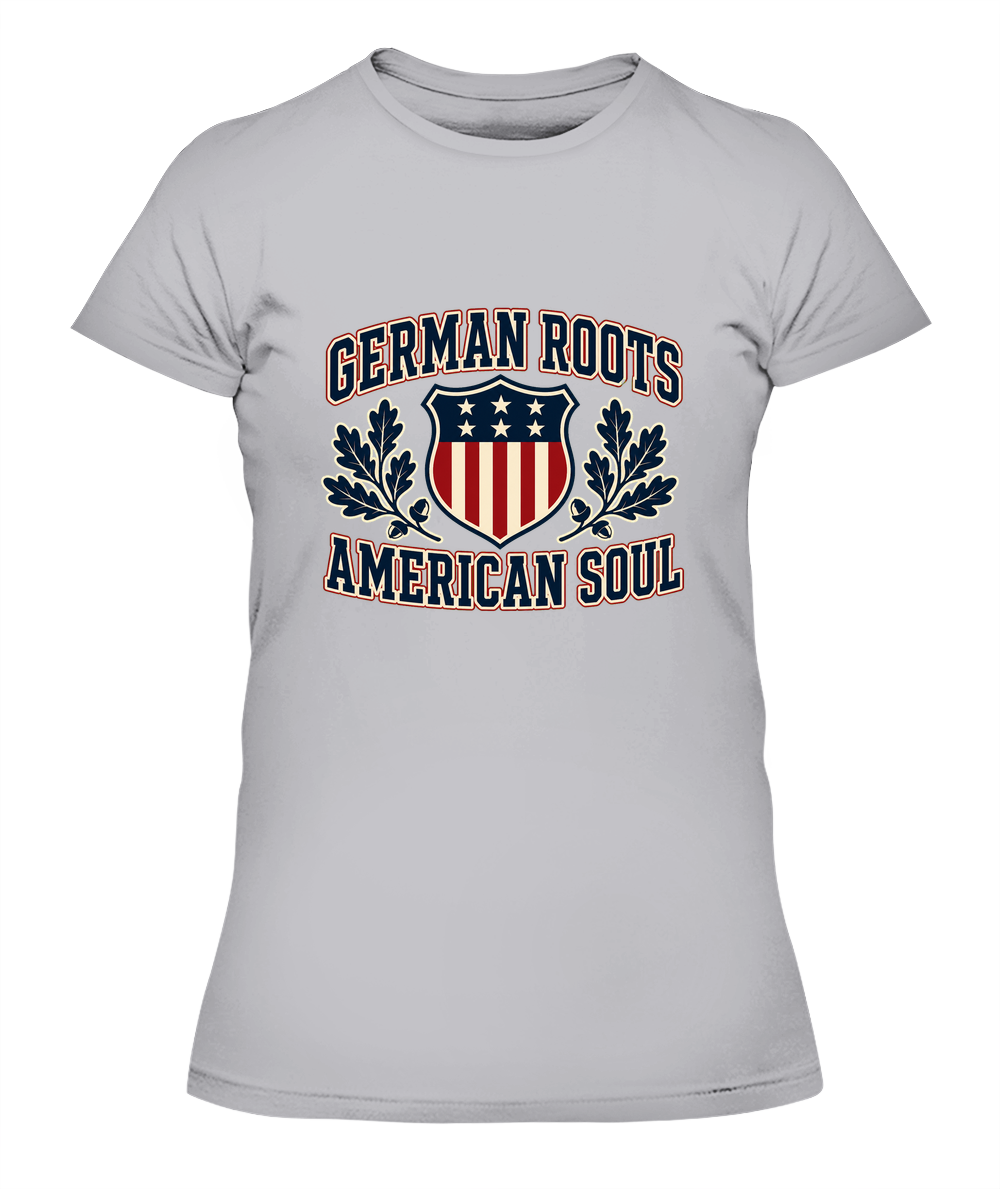 German Roots, American Soul — Lady's T-Shirt in Heather Grey