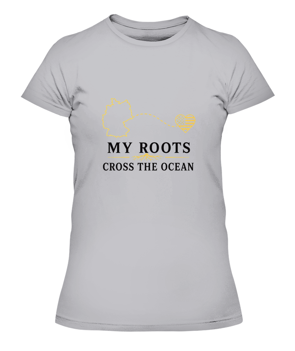 My Roots Cross The Ocean — Lady's T-Shirt in Heather Grey