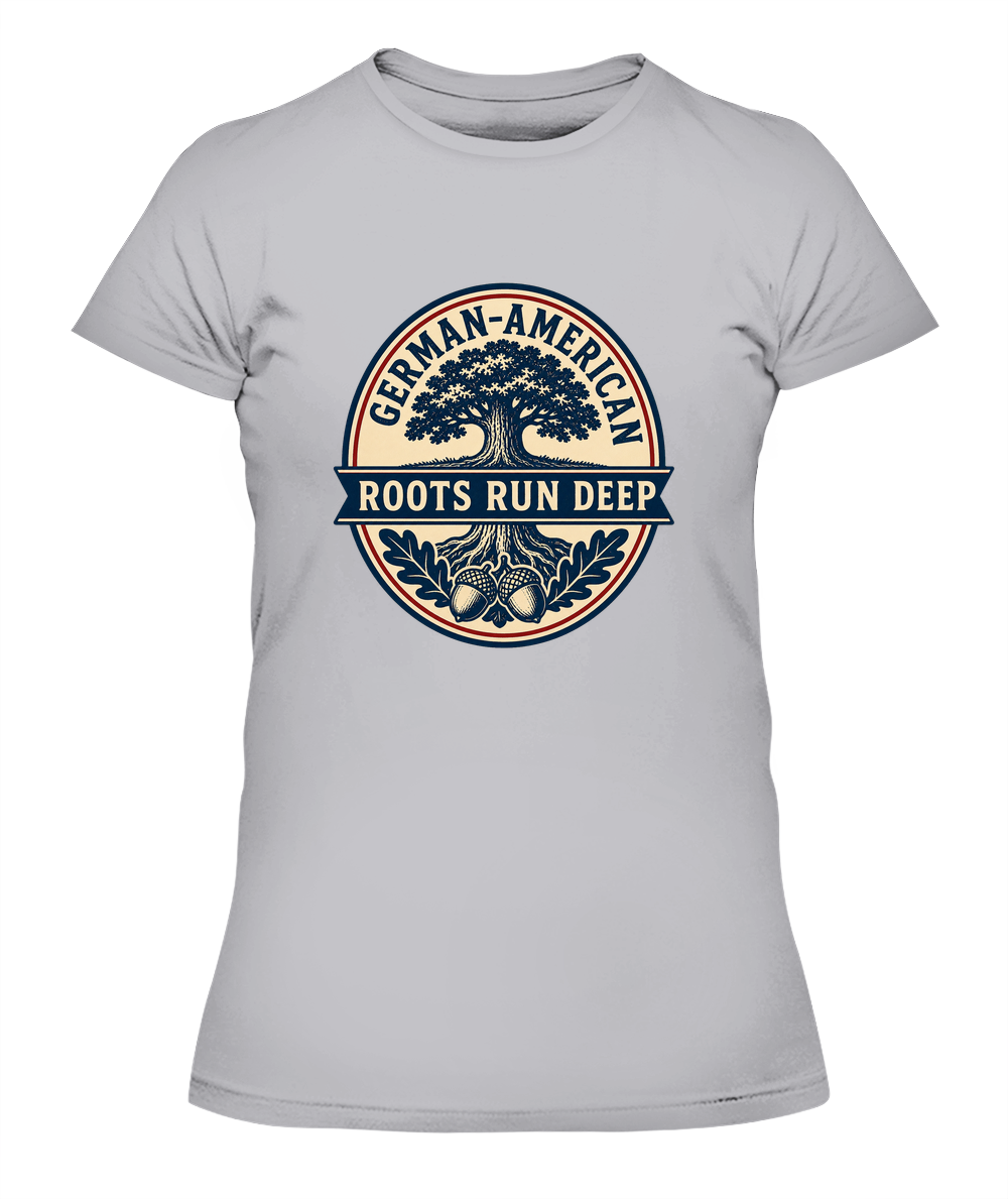 German-American Roots Run Deep — Lady's T-Shirt in Heather Grey