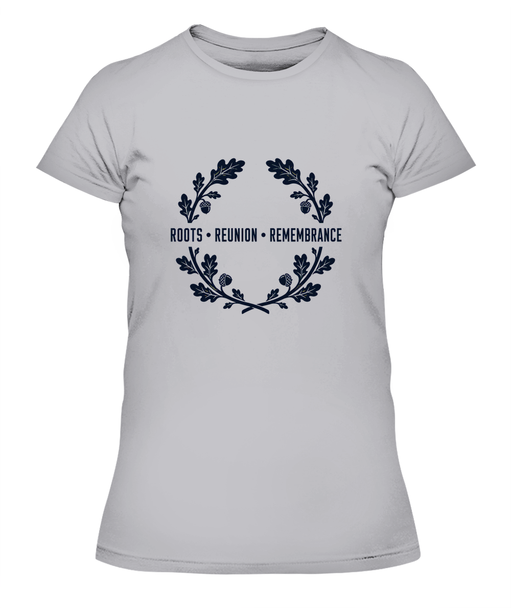 Roots, Reunion, Remembrance — Lady's T-Shirt in Heather Grey
