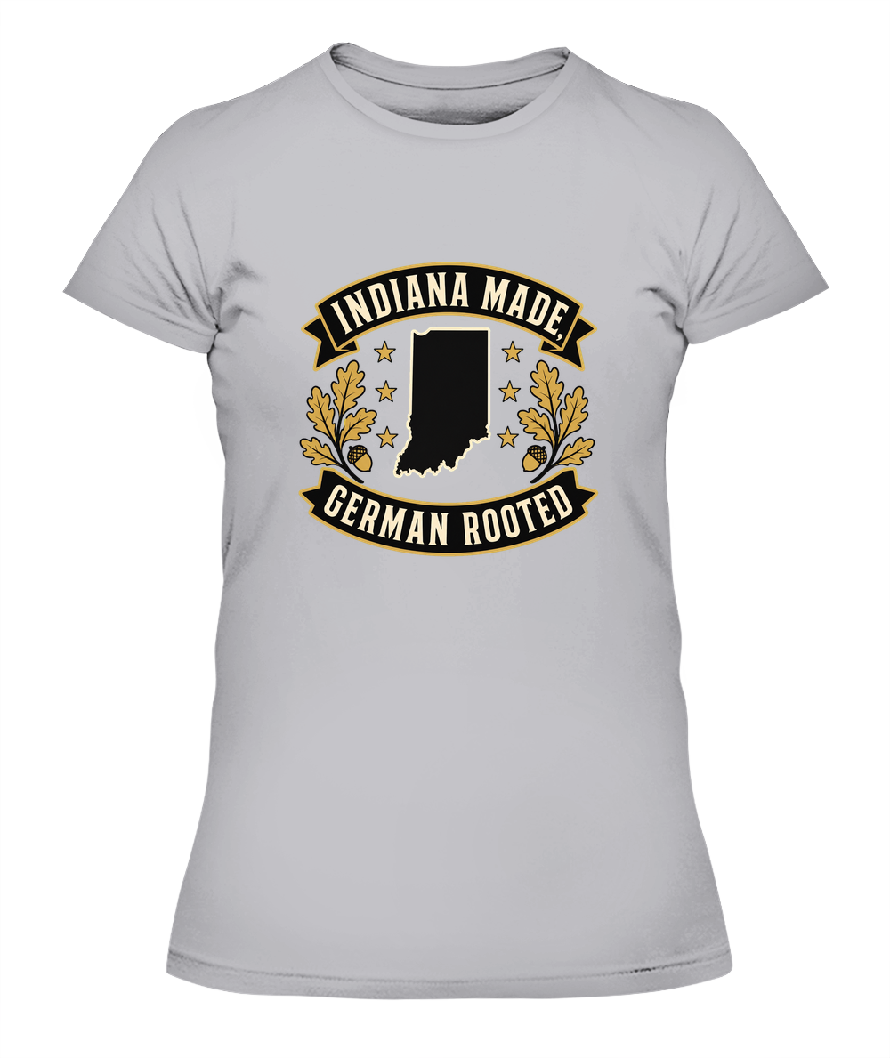 Indiana Made, German Rooted — Lady's T-Shirt in Heather Grey