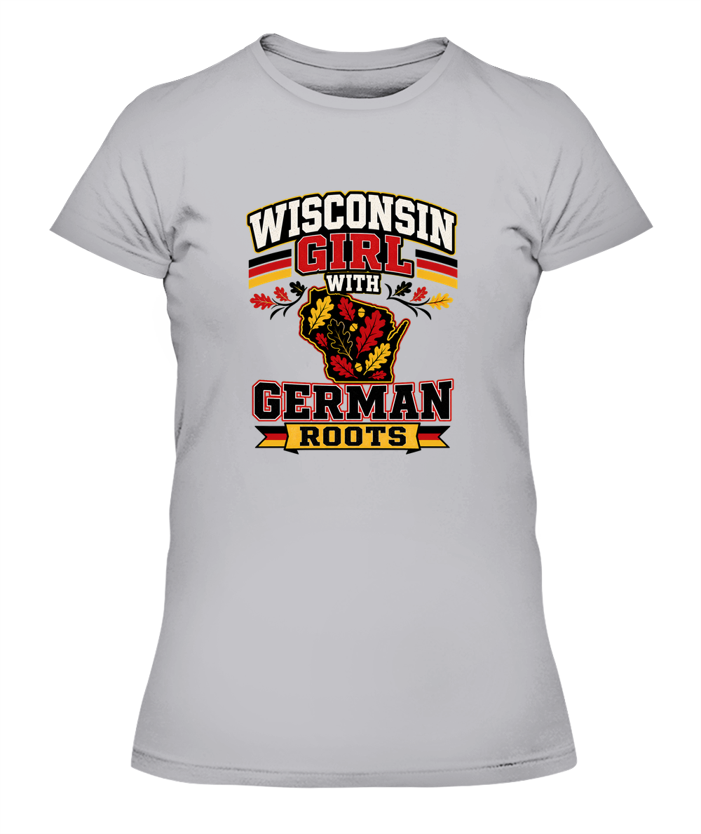 Wisconsin Girl With German Roots — Lady's T-Shirt in Heather Grey