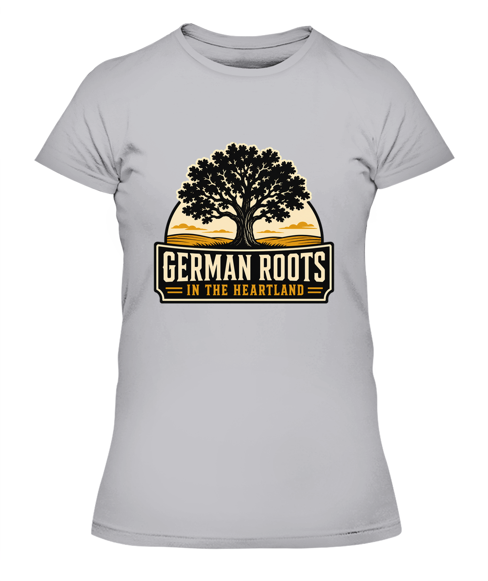 German Roots In The Heartland — Lady's T-Shirt in Heather Grey