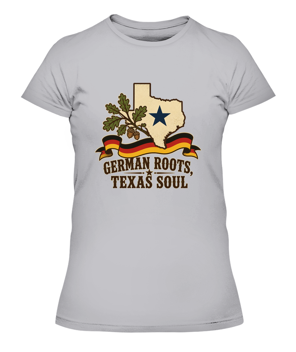 German Roots, Texas Soul — Lady's T-Shirt in Heather Grey