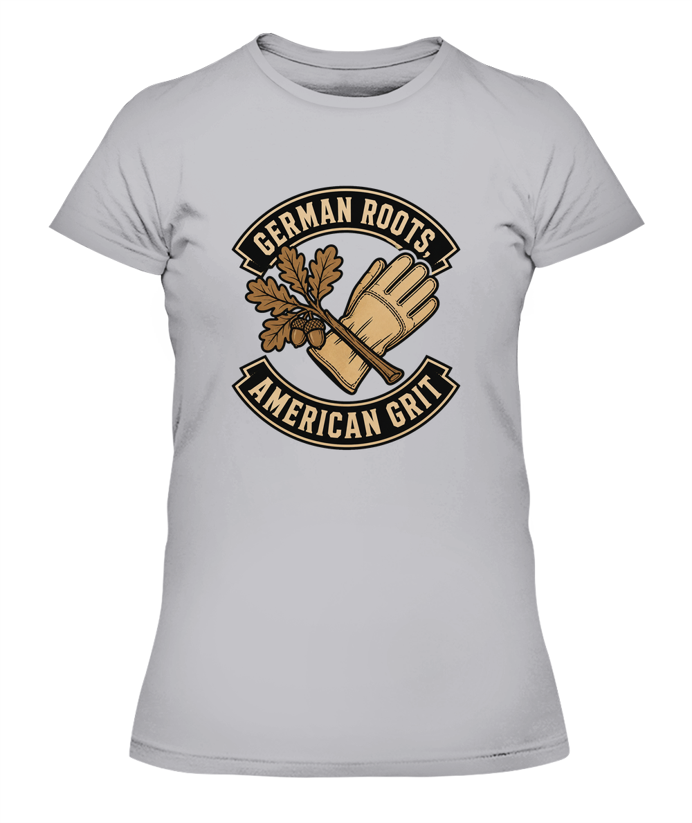 German Roots, American Grit — Lady's T-Shirt in Heather Grey