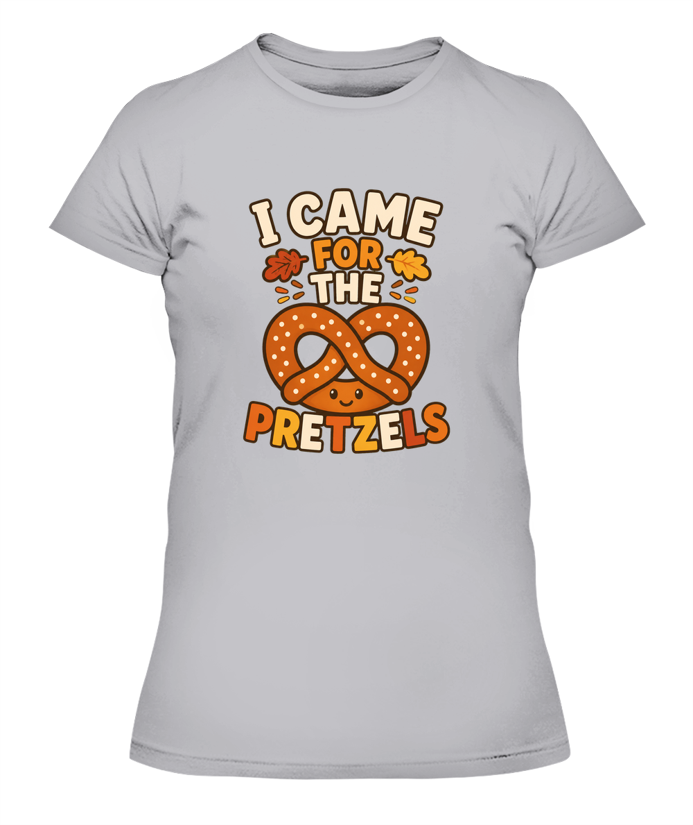 I Came For The Pretzels — Lady's T-Shirt in Heather Grey