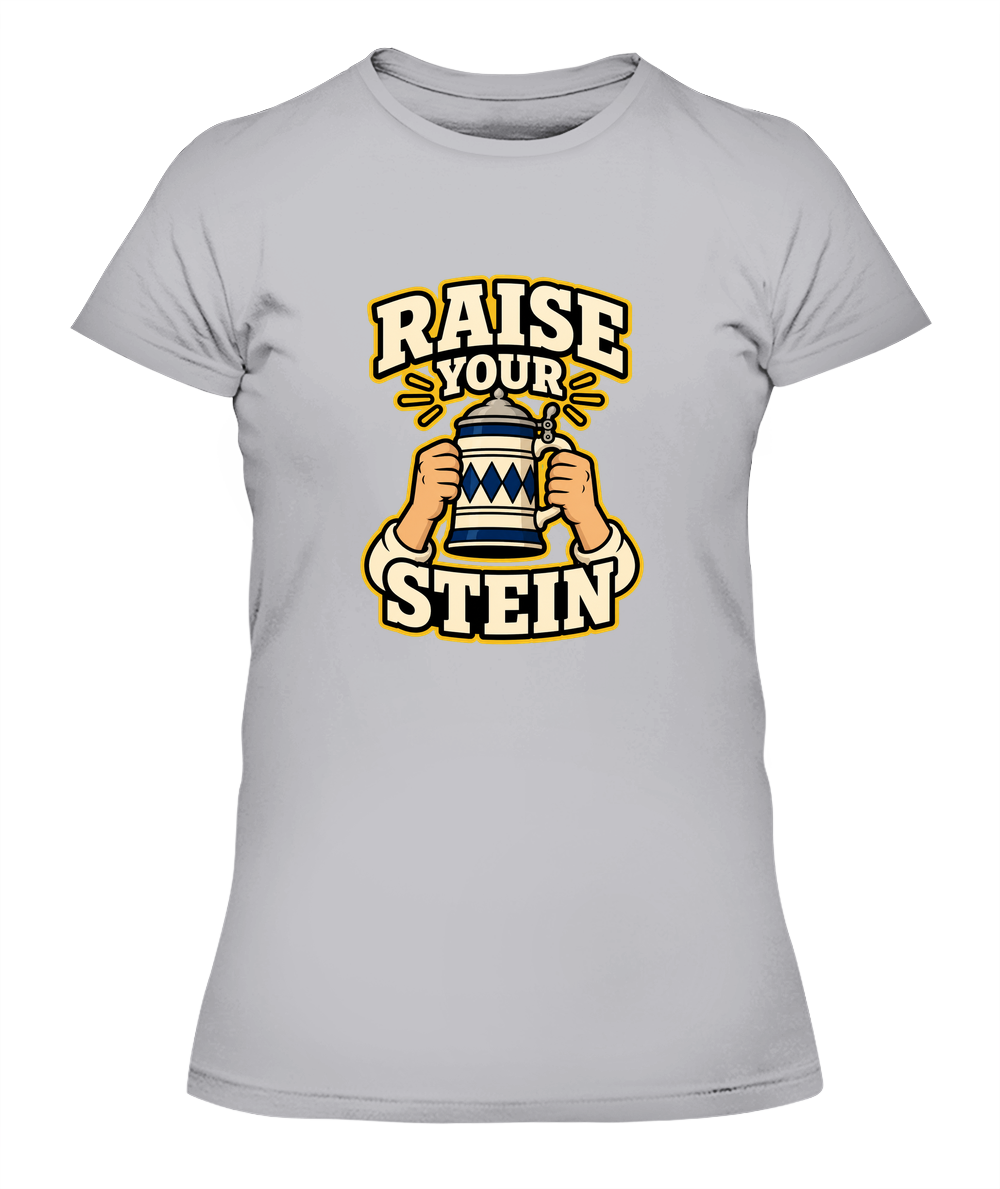 Raise Your Stein — Lady's T-Shirt in Heather Grey