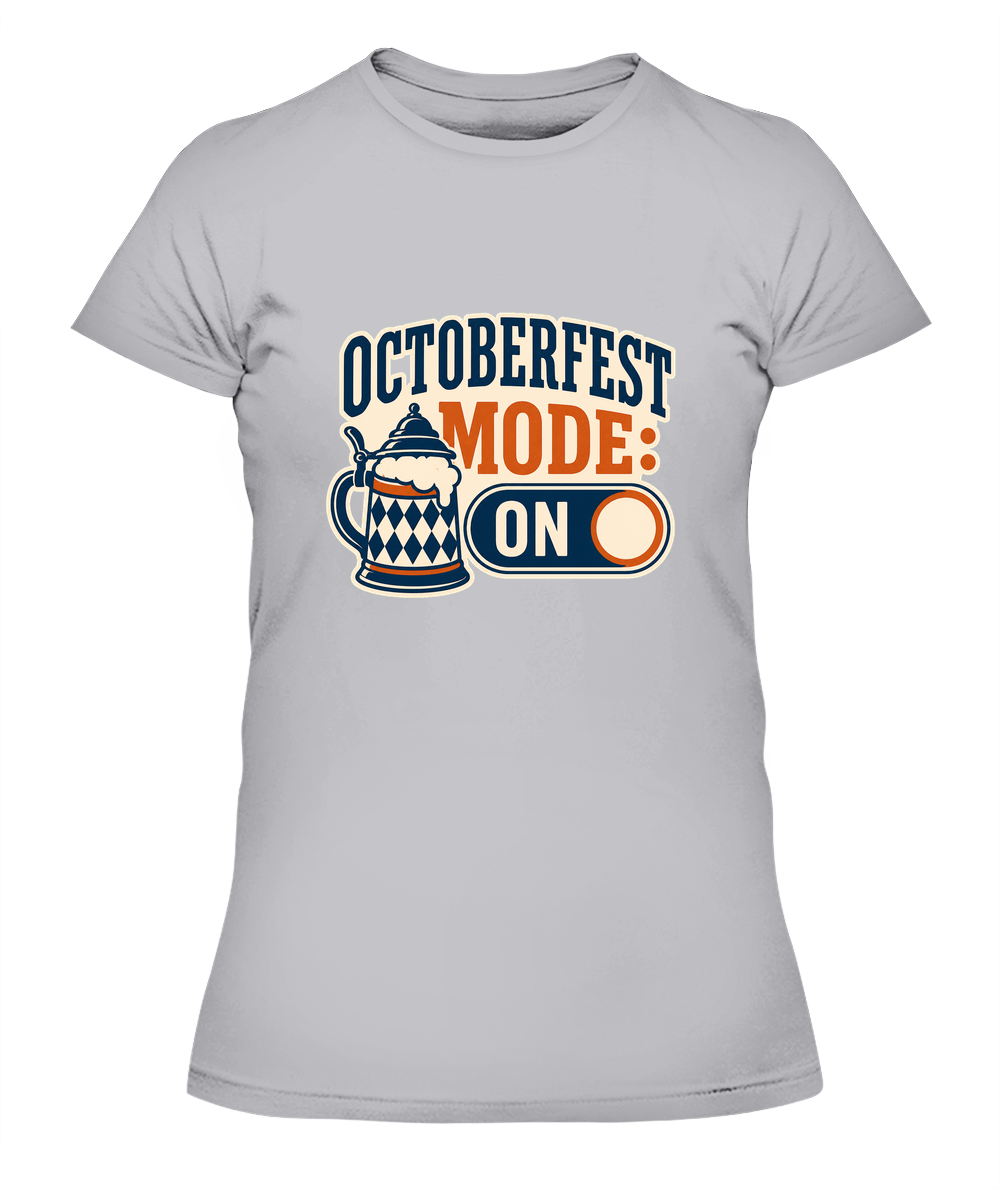 Octoberfest Mode: On — Lady's T-Shirt in Heather Grey