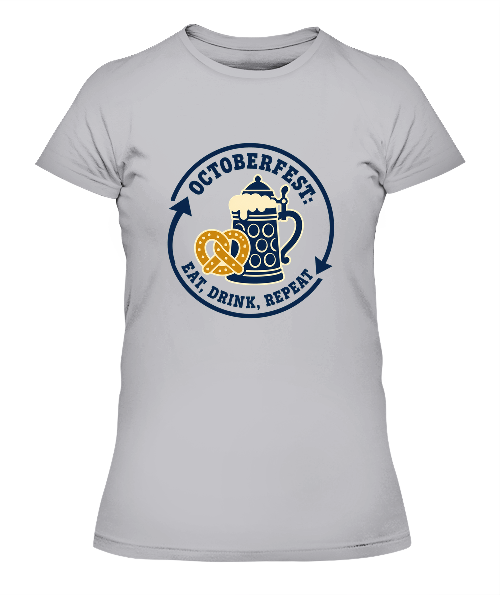 Octoberfest: Eat, Drink, Repeat — Lady's T-Shirt in Heather Grey