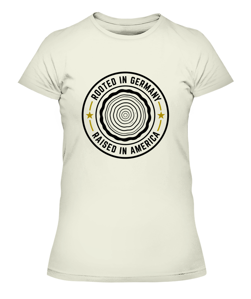 Rooted In Germany, Raised In America — Lady's T-Shirt in Natural