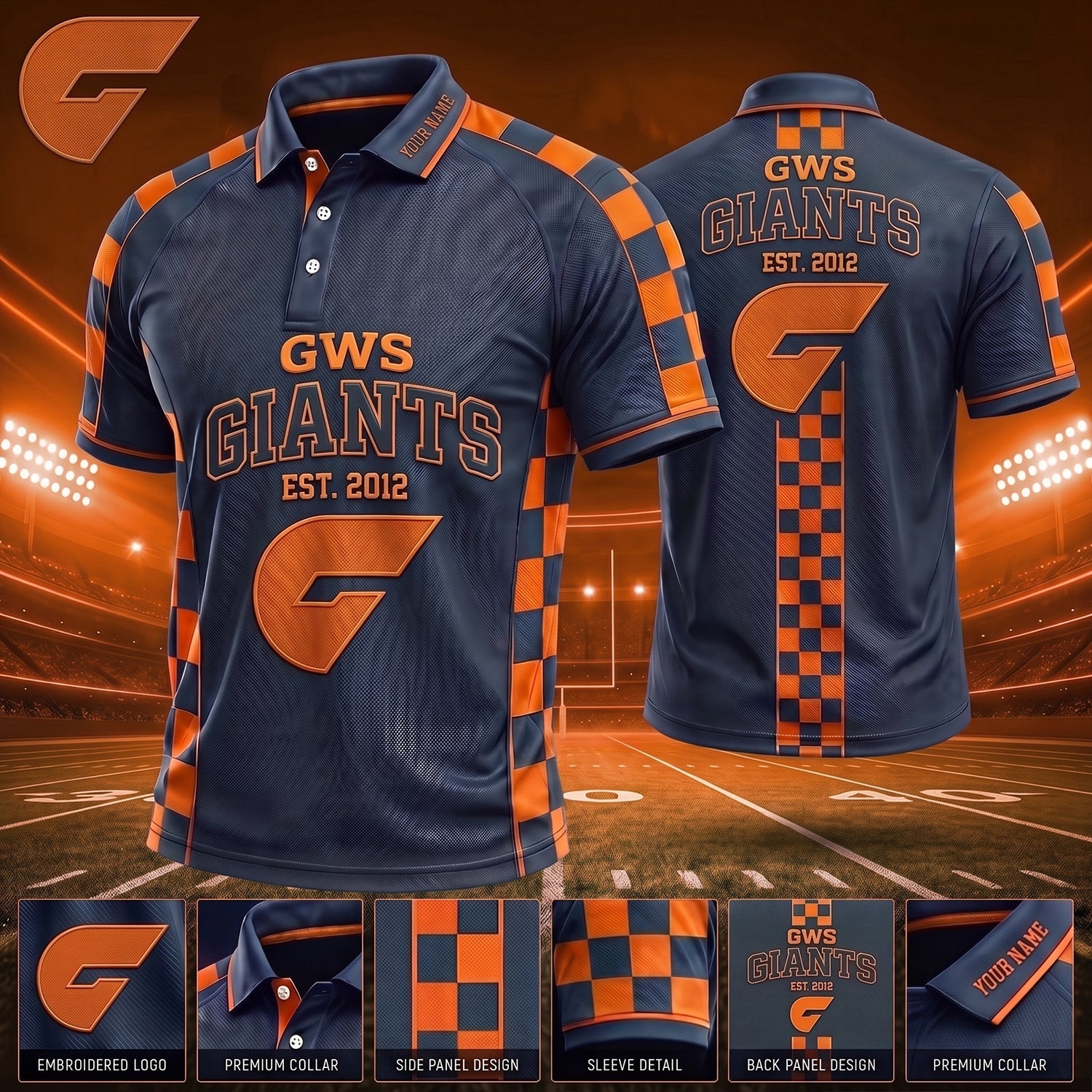PREMIUM AFL X GWS EXCLUSIVE PERSONALIZED POLO SHIRT LIMITED EDITION
